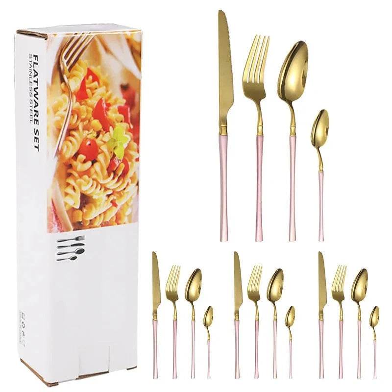 16 Talheres de Aço Inoxidável Harmonia Inox com Cabo Cores, Conjunto - Haustter