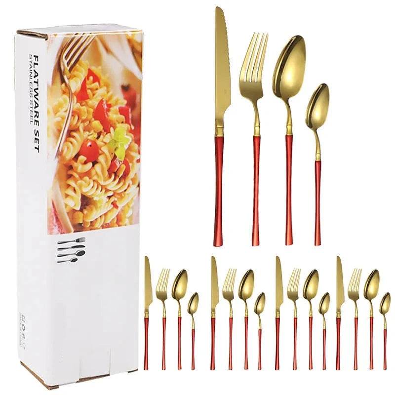 16 Talheres de Aço Inoxidável Harmonia Inox com Cabo Cores, Conjunto - Haustter