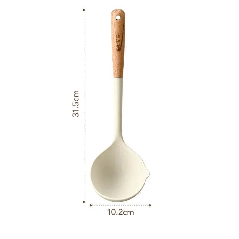 Conjunto de Utensílios de Silicone com Cabo de Madeira - Haustter