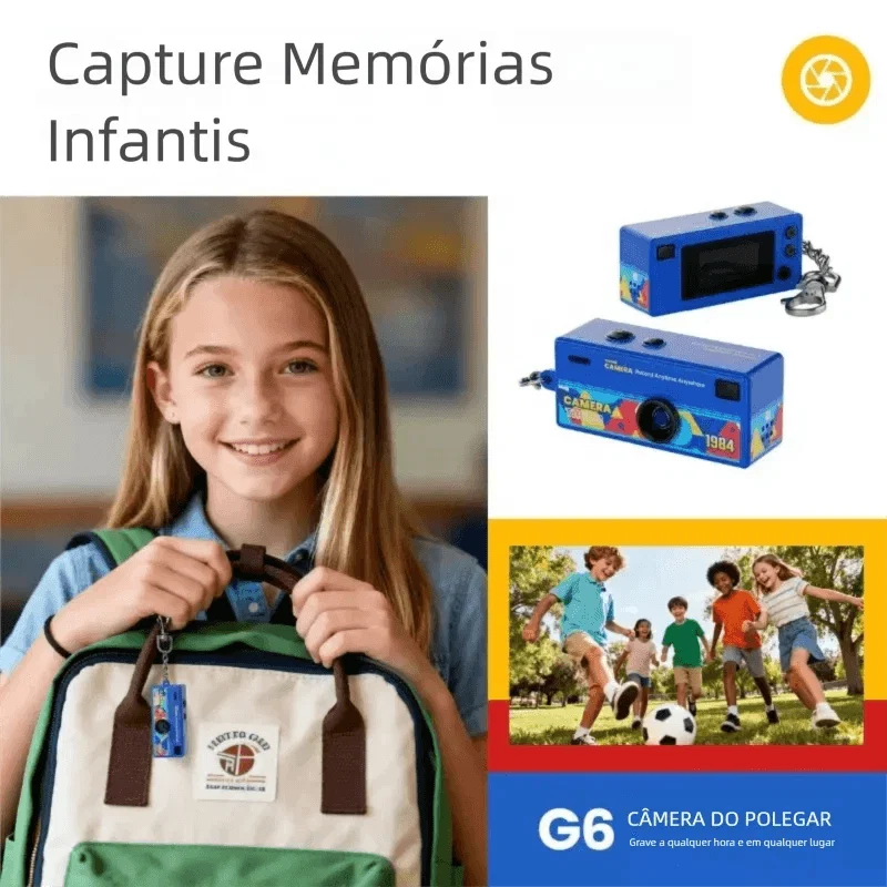 Mini Câmera Vintage 1984 – Chaveiro Retro
