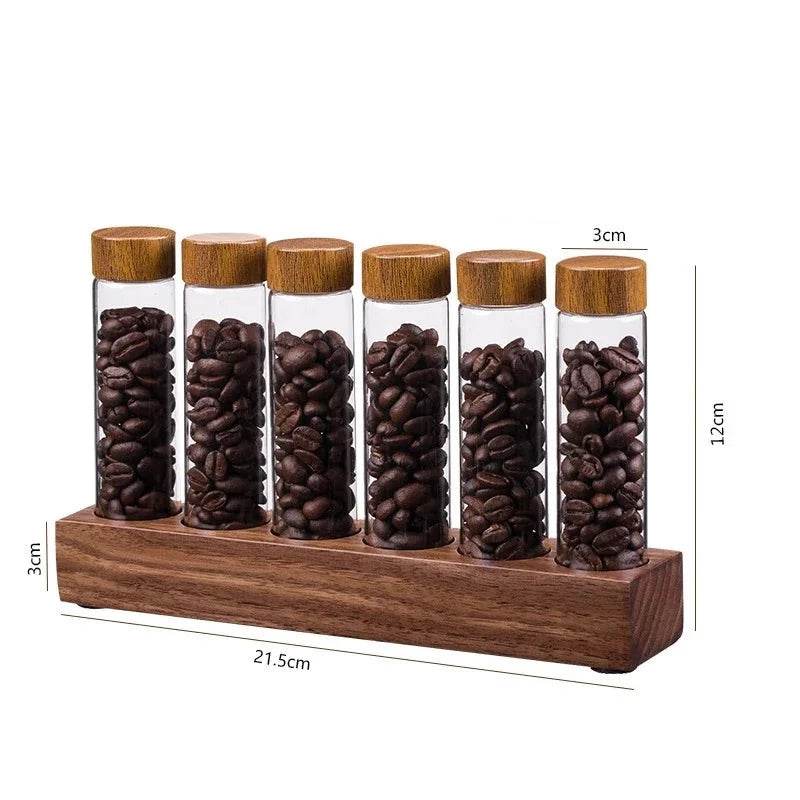 Frascos de Grãos de Café e Temperos com Estante de Nogueira - Haustter
