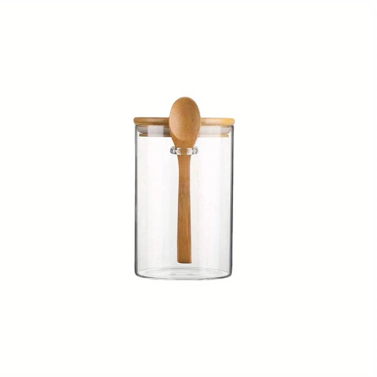 Pote de Vidro com Tampa e Colher de Bambu, Potes Transparentes para Especiarias, Temperos, Doces e Armazenamento de Alimentos - Haustter
