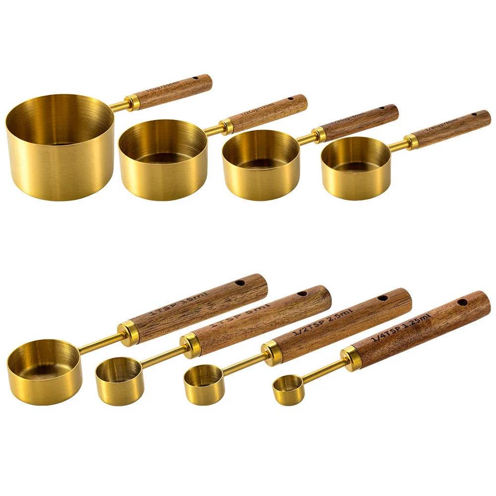 8 Medidores de Cozinha Inox com Cabo de Madeira, Conjunto - Haustter