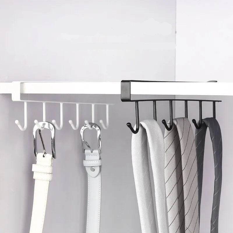 Suporte Multifuncional para Xícaras com 6 Ganchos - Preto e Branco - Prateleira Organizadora de Utensílios de Cozinha e Armário - Haustter