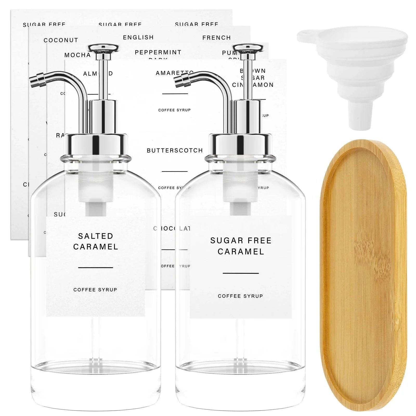 2 Dispensadores de Xarope com Bandeja de Bambu, Conjunto - Haustter