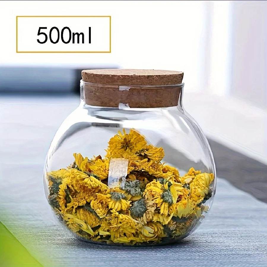 Recipiente de Vidro Esférico 500ML com Tampa de Cortiça - Haustter