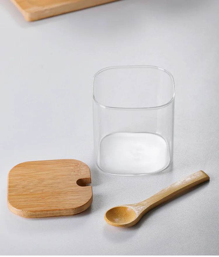 3 Potes de Vidro para Temperos com Colher de Bambu, Conjunto - Haustter