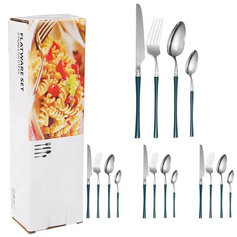 16 Talheres de Aço Inoxidável Harmonia Inox com Cabo Cores, Conjunto - Haustter