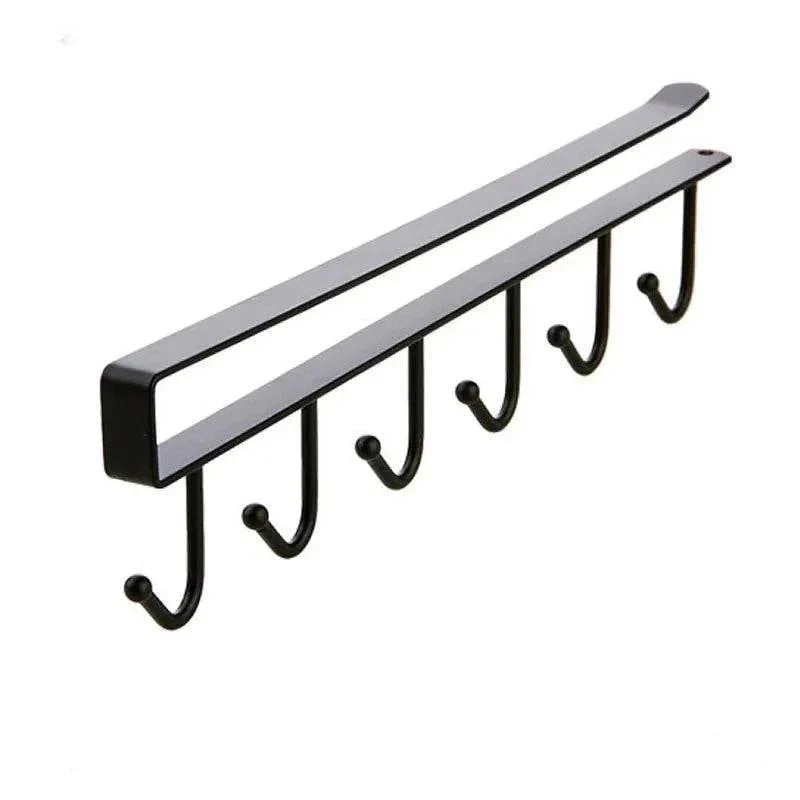 Suporte Multifuncional para Xícaras com 6 Ganchos - Preto e Branco - Prateleira Organizadora de Utensílios de Cozinha e Armário - Haustter