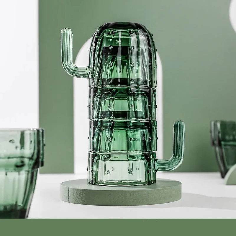 Canecas Empilháveis Estilo Nórdico, Conjunto Criativo de Copos de Vidro 3D Cacto, Copo para Água, Decoração para Casa - Haustter