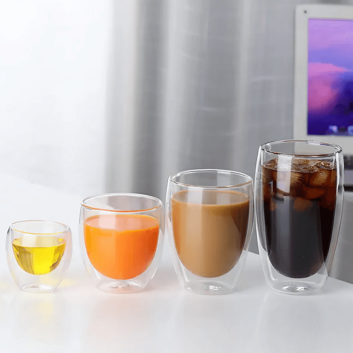 Conjunto de Copos para Café em Vidro Duplo Transparente com Isolamento Térmico, 5 Tamanhos - Ideal para Bebidas Variadas - Haustter