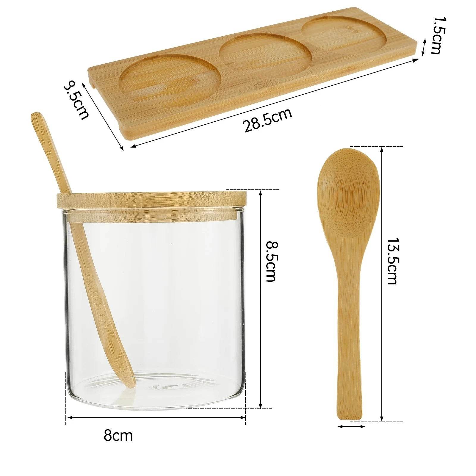 Conjunto de Potes de Tempero Redondos de Vidro com Tampa de Bambu - Organizador de Condimentos Delicado e Simples - Haustter