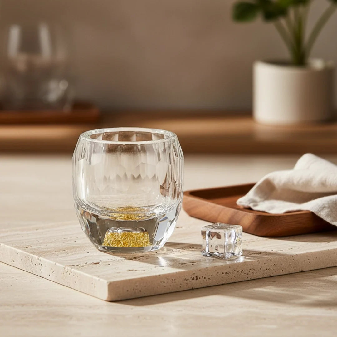Copo Barril Diamante Luxo com Fragmentos Dourados 60ml