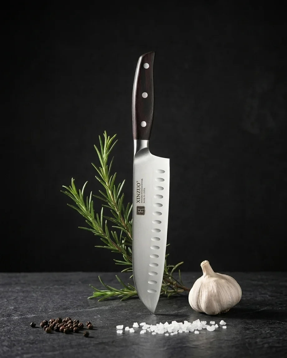 Faca Santoku 7" em Aço Inox com Cabo de Sândalo Vermelho