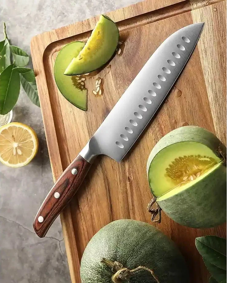 Faca Santoku 7" em Aço Inox com Cabo de Sândalo Vermelho