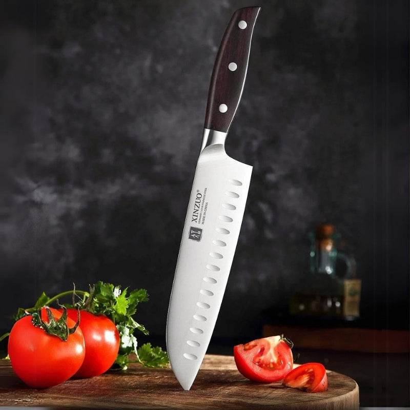 Faca Santoku 7" em Aço Inox com Cabo de Sândalo Vermelho