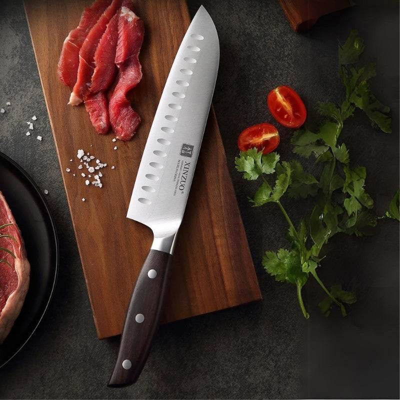 Faca Santoku 7" em Aço Inox com Cabo de Sândalo Vermelho