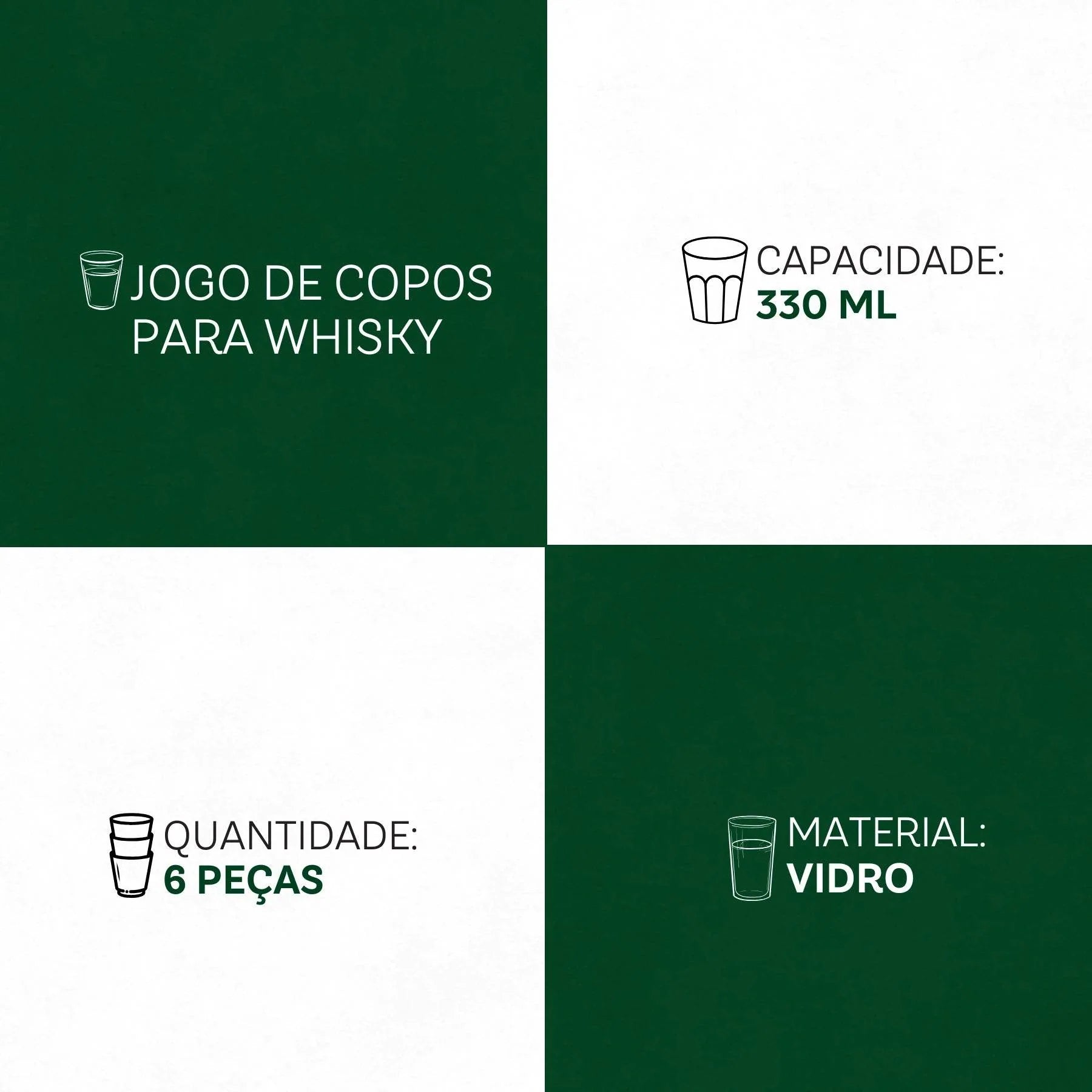 Jogo de Copos para Whisky Pavillion 6 Peças 330ml - Elegância Masculina | Haustter