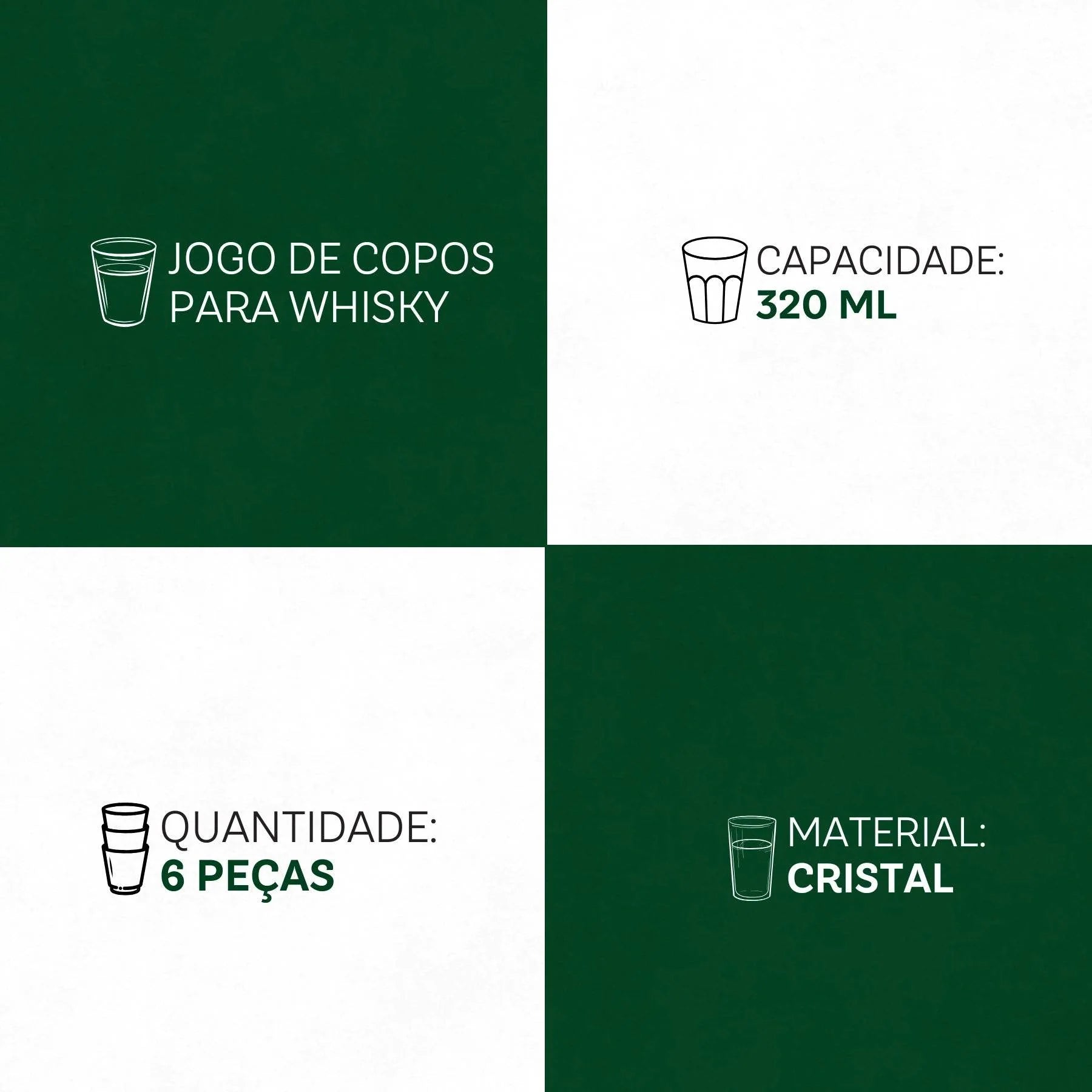 Jogo de Copos para Whisky Larus 6 Peças 320ml - Cristal e Sofisticação | Haustter