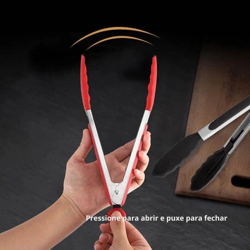 Pegador para Alimentos em Aço Inoxidável e Silicone, Acessório de Cozinha para Churrasco, Bife e Pão, Ideal para Jantares - Haustter