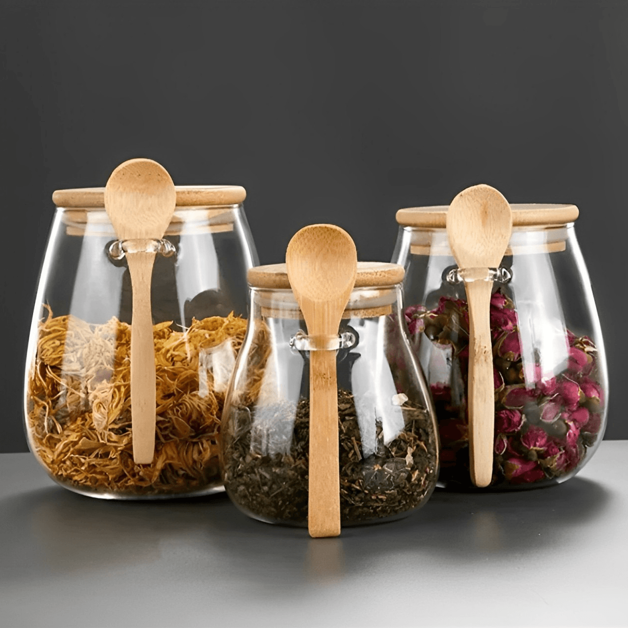 Potes de Vidro Selados + Colher de Bambu para Alimentos Nobres | Haustter