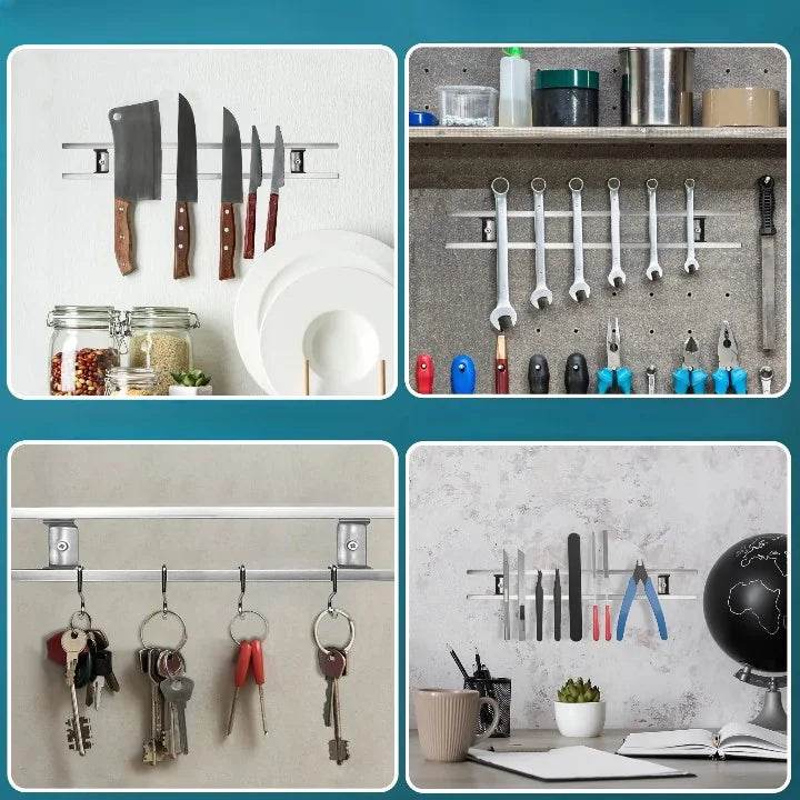 Suporte Magnético para Facas em Aço Inoxidável para Parede - Faixa Magnética para Facas com Ganchos, Barra Magnética para Facas de Parede - Haustter